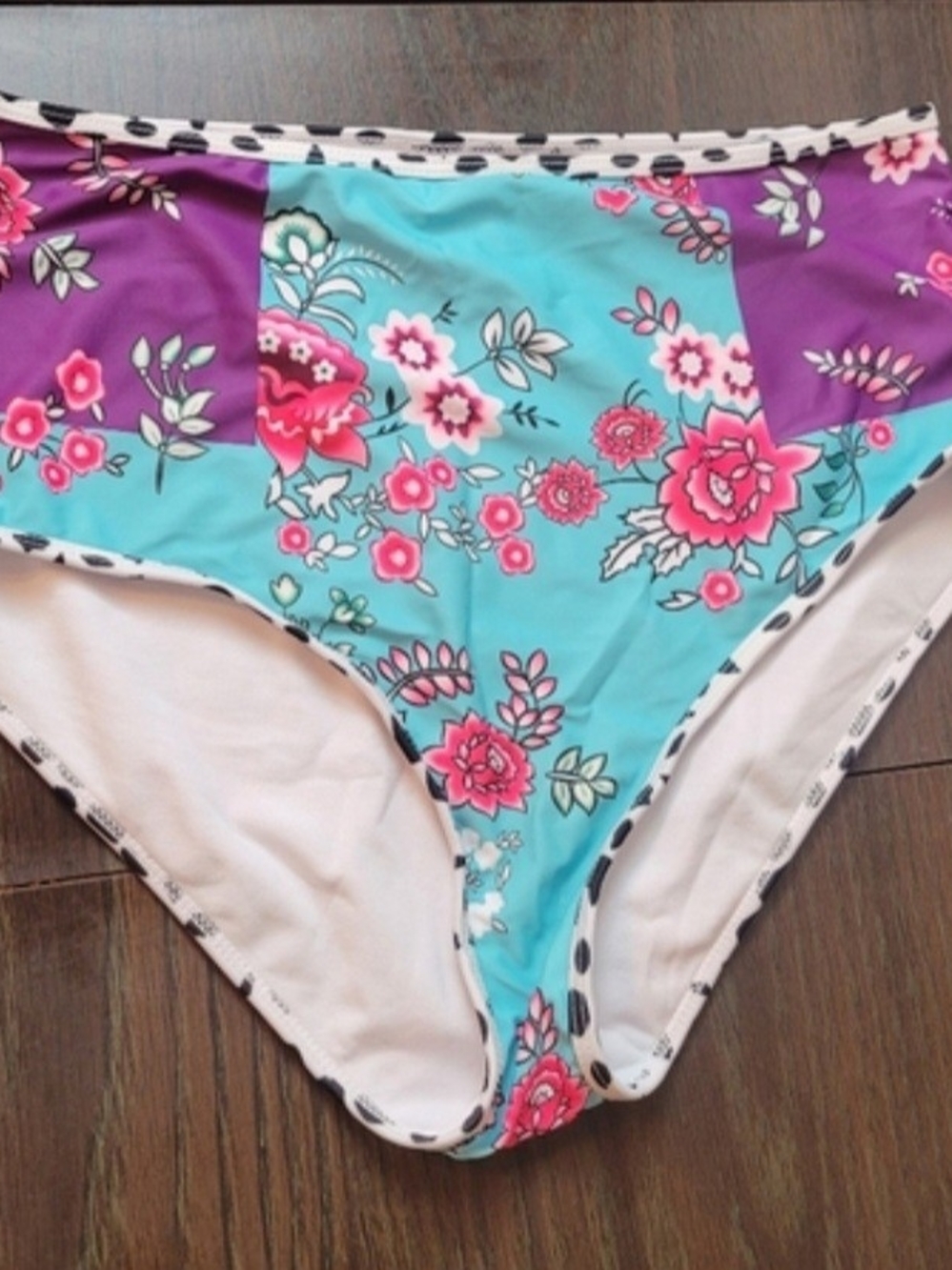 Blue & Purple Floral Bikini Bottom Large